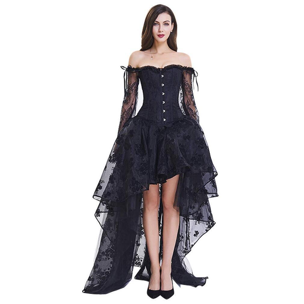 5243 Steampunk Victorian Off Shoulder Embroidery Long Sleeves Corset Top